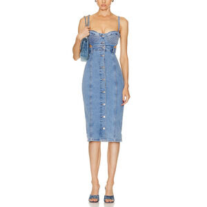 Moschino Structured Blue Button Front Bustier Dress Size S